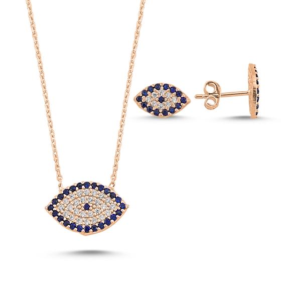 Evil eye necklace and earrings set in sterling silver - Zehrai