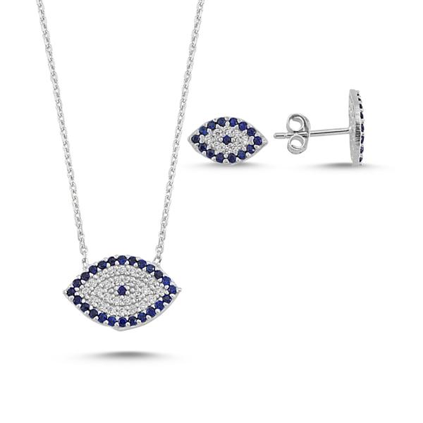 Evil eye necklace and earrings set in sterling silver - Zehrai