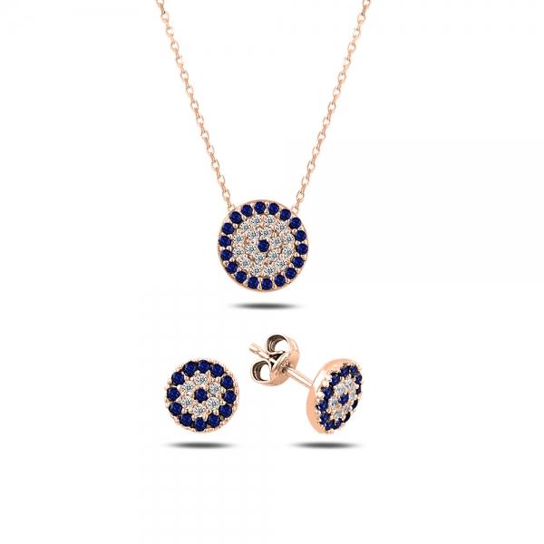 Evil eye necklace and stud earrings set in sterling silver