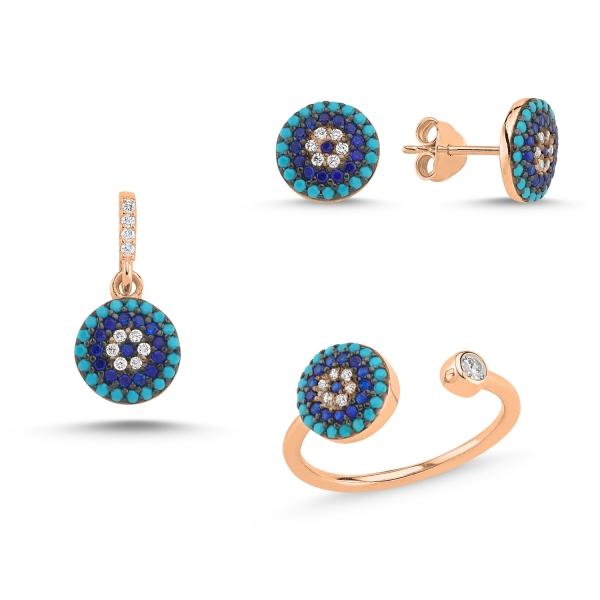 Evil eye ring earrings pendant set in sterling silver - Zehrai