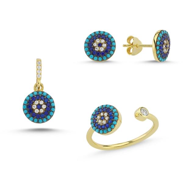 Evil eye ring earrings pendant set in sterling silver - Zehrai