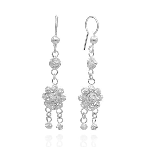 Filigree Flower Drop Earrings In Sterling Silver - Zehrai