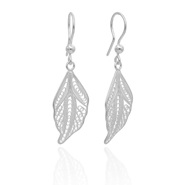 Filigree Leaf Design Earrings In Sterling Silver - Zehrai