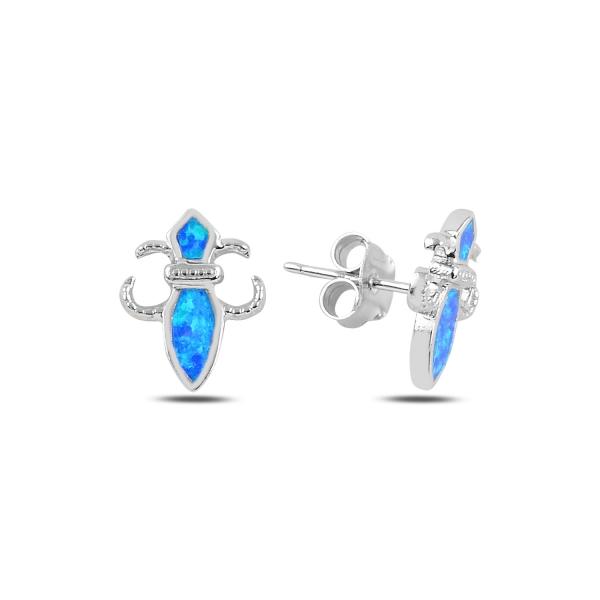Fleur de Lis Created opal stud earrings in sterling silver - Zehrai
