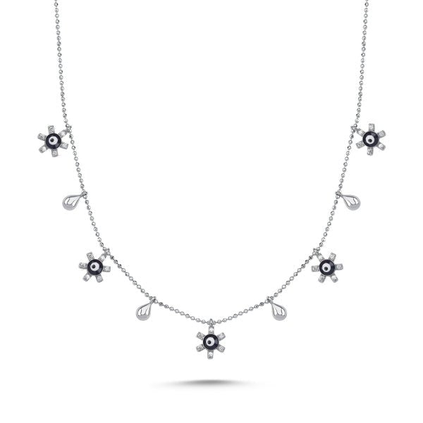 Flower And Evil Eye Choker Necklace in Sterling Silver