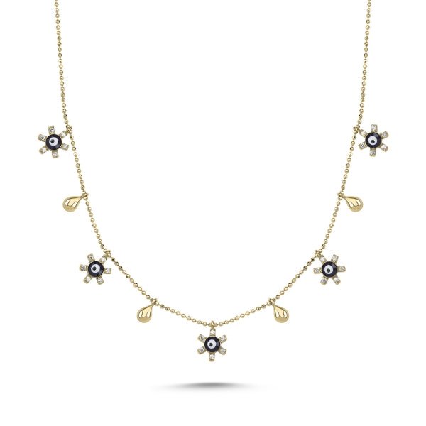 Flower And Evil Eye Choker Necklace in Sterling Silver - Zehrai