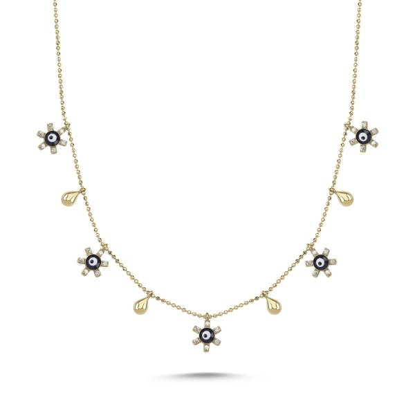 Flower And Evil Eye Choker Necklace in Sterling Silver - Zehrai