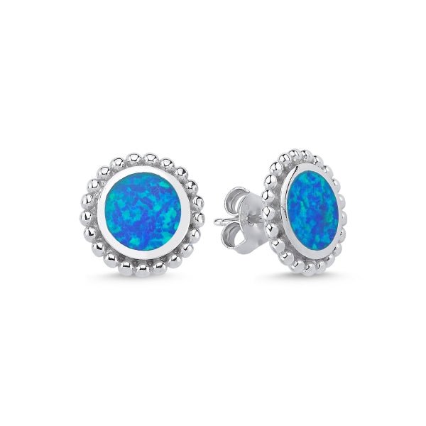 Flower Design Created Opal Stud Earrings In Sterling Silver - Zehrai