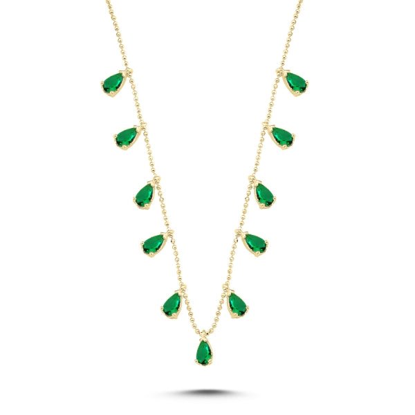 Green teardrop choker necklace in sterling silver - Zehrai