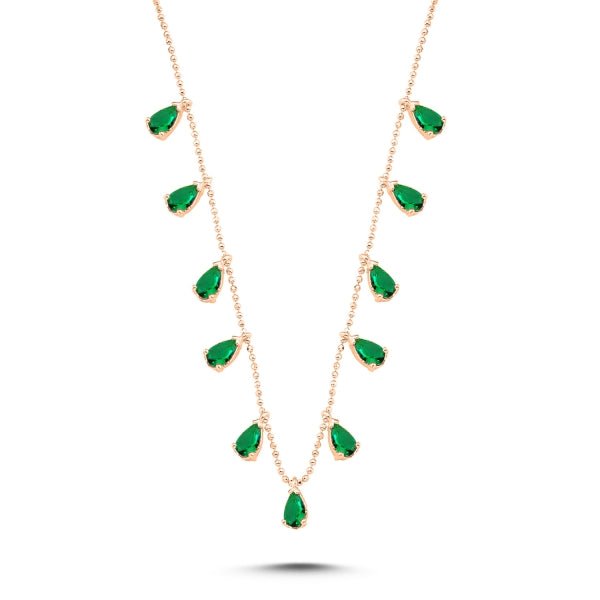 Green teardrop choker necklace in sterling silver - Zehrai