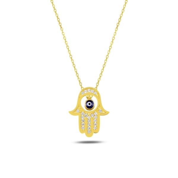 Hamza and evil eye necklace in sterling silver - Zehrai