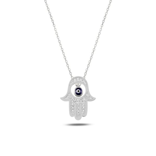 Hamsa and Evil Eye Necklace in Sterling Silver