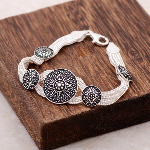 Hand knitted enamel & trabzon straw bracelet in sterling silver - Zehrai