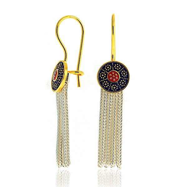 Hand Knitted Tassel & Enamel Flower Drop Earrings In Sterling Silver - Zehrai