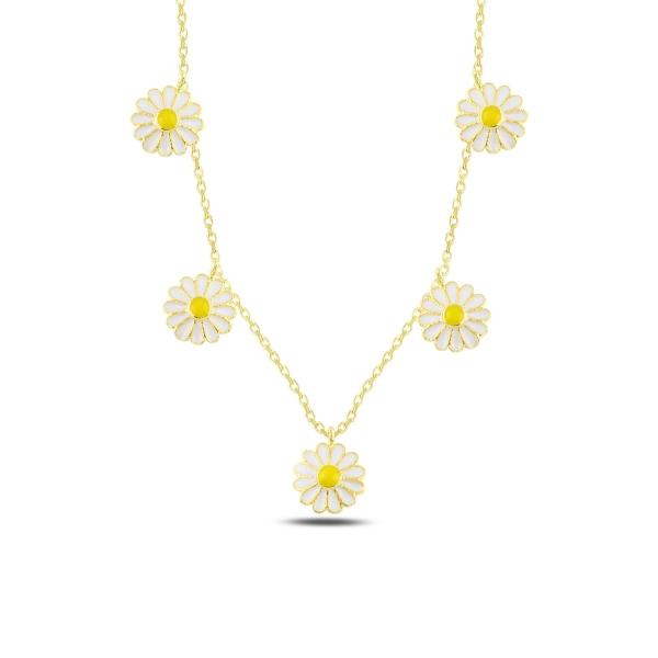 Handmade Enamel Daisy Necklace In Sterling Silver - Zehrai