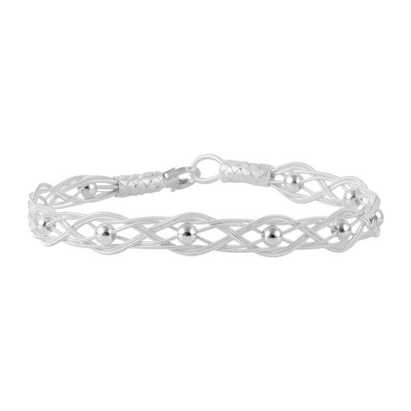 Handwoven kazaz bracelet with balls in pure silver