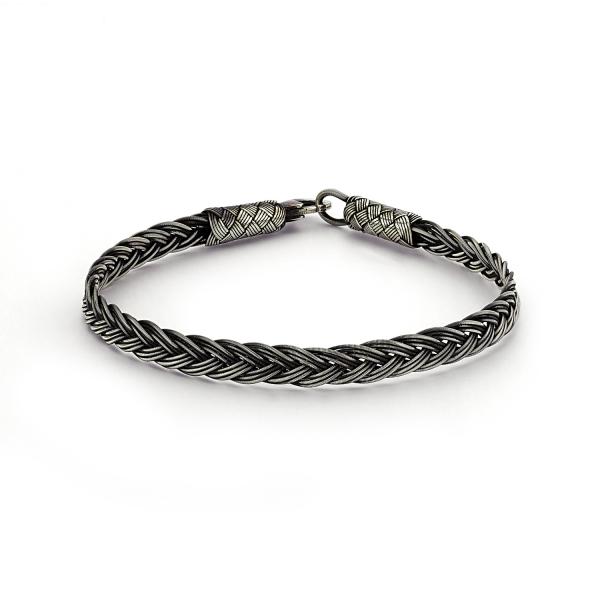 Handwoven Oxidised kazaz bangle in pure silver - Zehrai