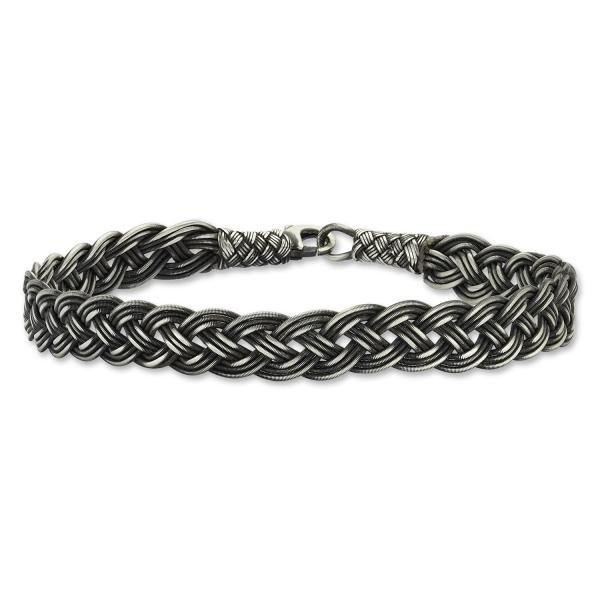 Handwoven oxidised kazaz bracelet in pure silver - Zehrai