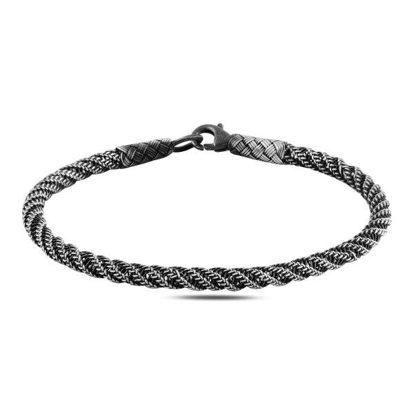 Handwoven Oxidised kazaz bracelet in pure silver - Zehrai