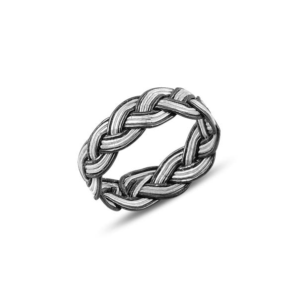 Handwoven partly oxidised kazaz ring in pure silver - Zehrai