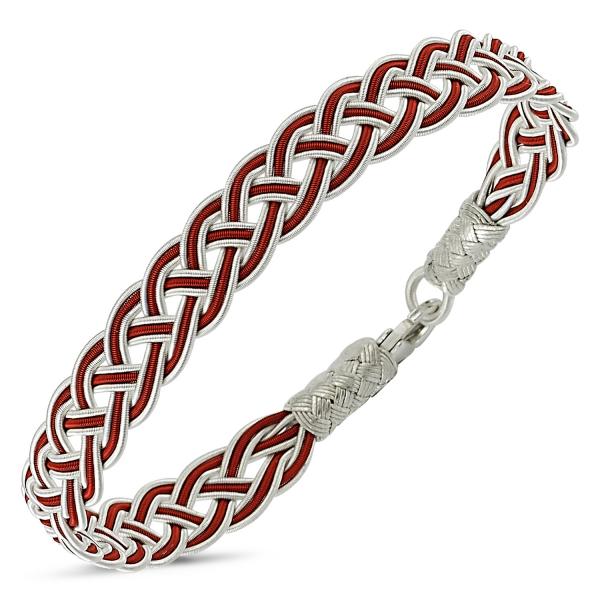 Handwoven red kazaz bracelet in pure silver