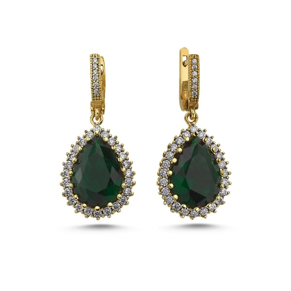 Hurrem Sultan Earrings With Lab Created Emerald in Sterling Silver - Zehrai