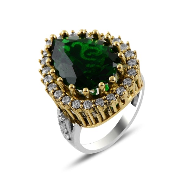 Hurrem Sultan Ring With Created Emerald In Sterling Silver - Zehrai