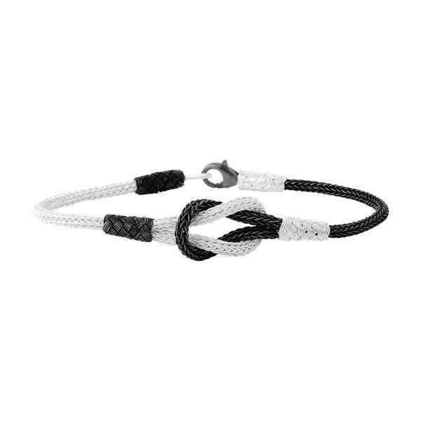 Kazaz black and white reef knot bracelet in pure silver - Zehrai