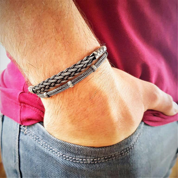 Kazaz oxidised silver bracelet for man in pure silver