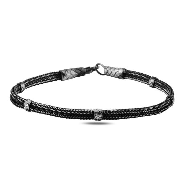Two Line Oxidised Kazaz Men Bracelet in pure silver