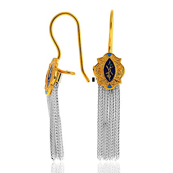 Knitted Hasir Tassel And Enamel Earrings In Sterling Silver - Zehrai