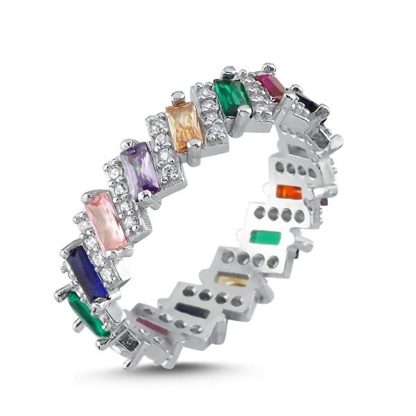 Multi Colour Baguette Eternity Ring In Sterling Silver - Zehrai