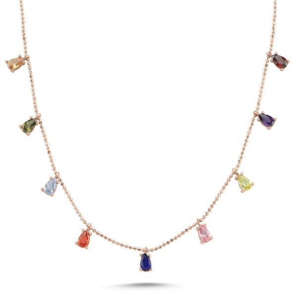 Multi Colour Dangle Choker Necklace in Sterling Silver