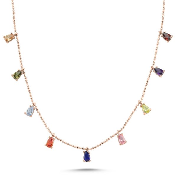 Multi Colour Dangle Choker Necklace in Sterling Silver - Zehrai