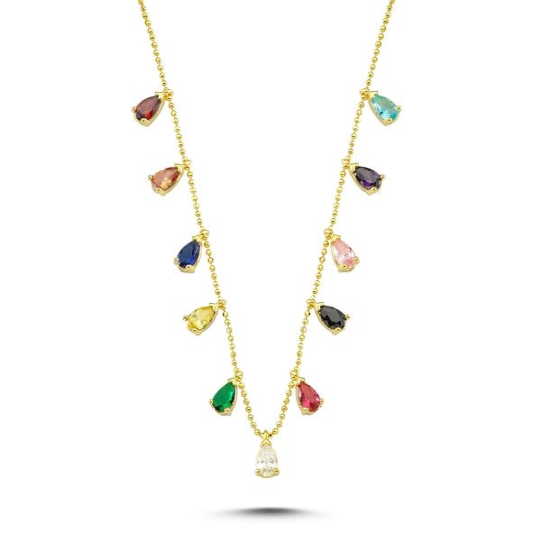 Multi Colour Teardrop Choker Necklace in Sterling Silver - Zehrai
