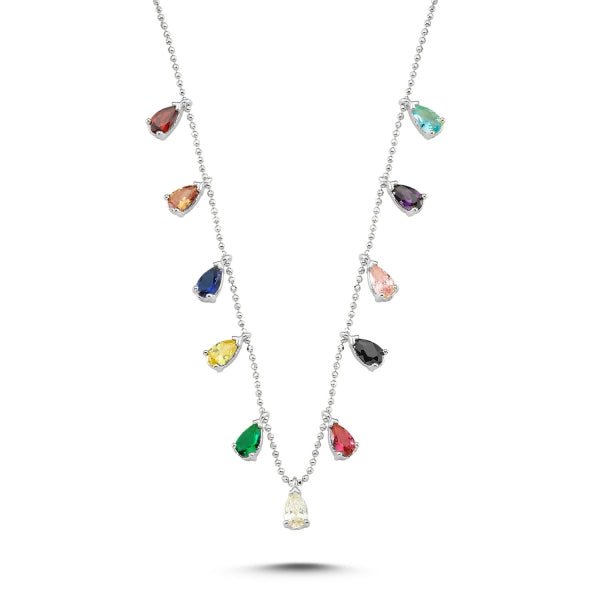 Multi Colour Teardrop Choker Necklace in Sterling Silver - Zehrai