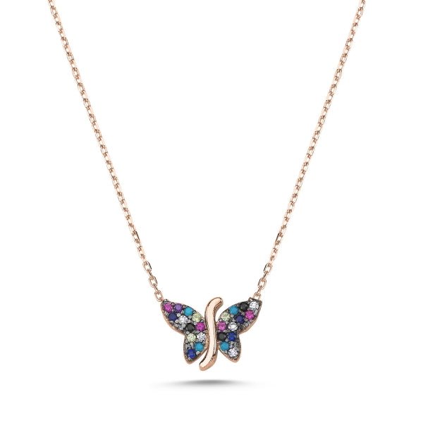 Multicolour Butterfly Necklace in Sterling Silver