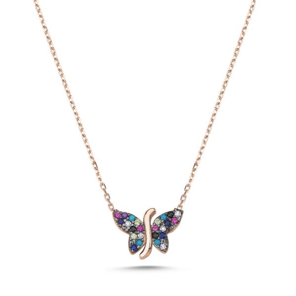 Multicolour Butterfly Necklace in Sterling Silver - Zehrai
