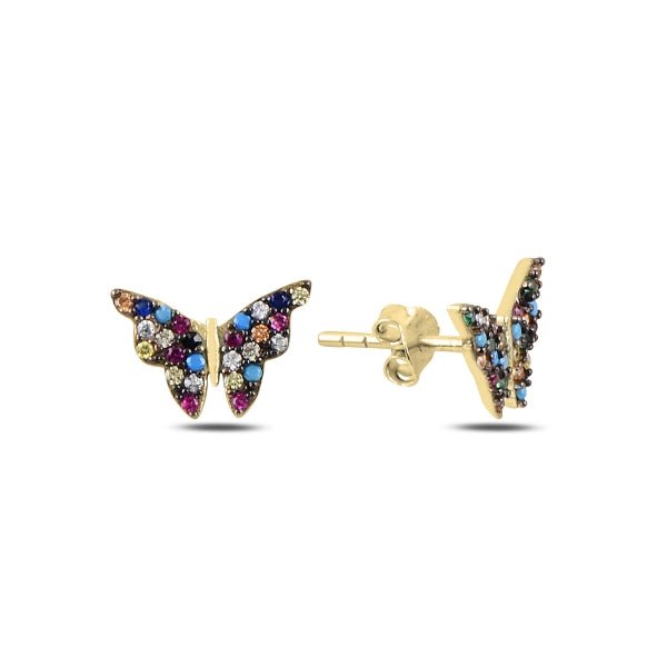 Multicolour Butterfly Stud Earrings In Sterling Silver - Zehrai