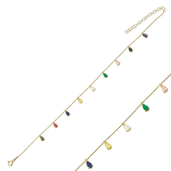 Multicolour Teardrop Dangle Bracelet In Sterling Silver - Zehrai