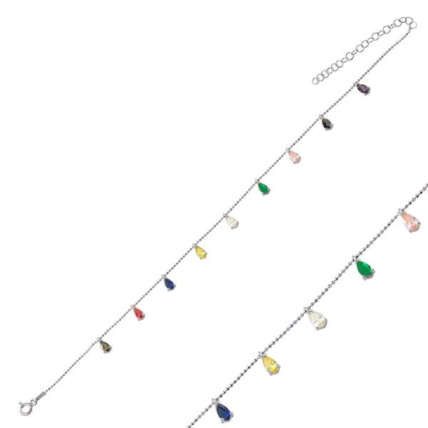 Multicolour Sterling Silver Teardrop Dangle Bracelet