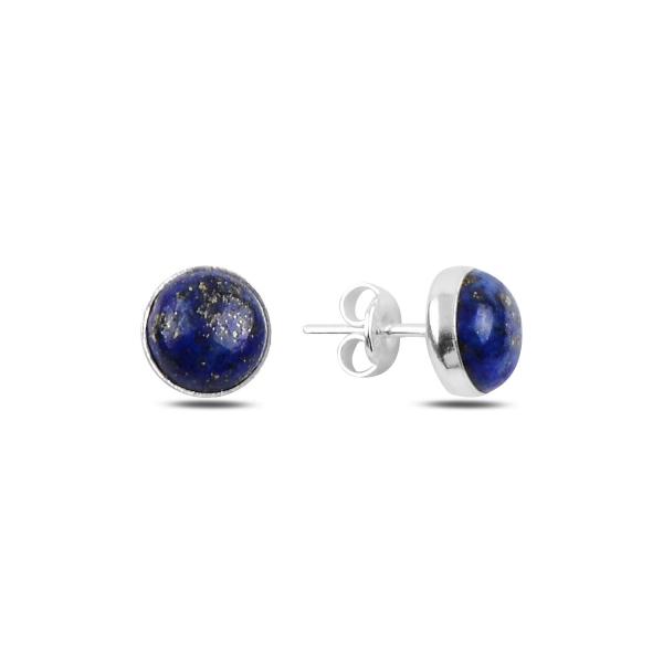 Natural Round lapis lazuli stud earrings in sterling silver - Zehrai