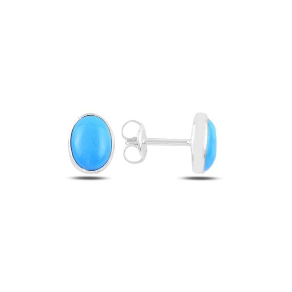 Oval Turquoise Stud Earrings in Sterling Silver - Zehrai