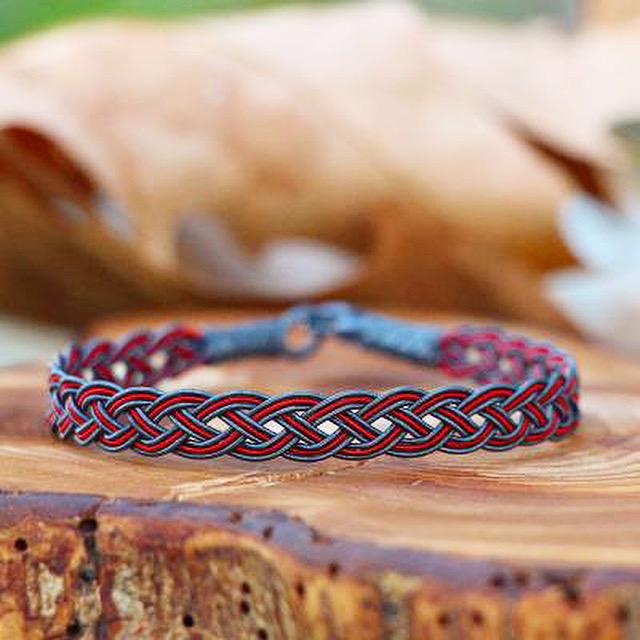 Oxidised black and red kazaz bracelet in pure silver - Zehrai