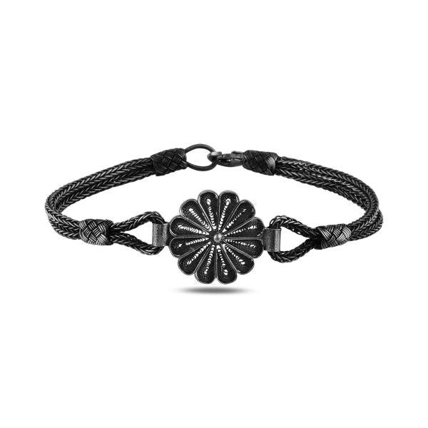 Oxidised Filigree and Kazaz bracelet in pure silver - Zehrai