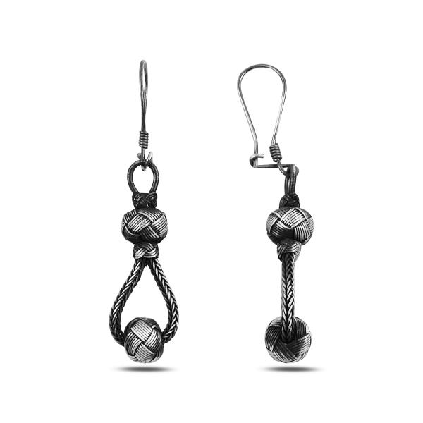 Oxidised kazaz drop earrings in pure silver - Zehrai