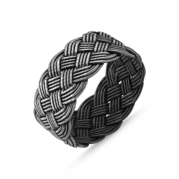 Oxidised kazaz ring in pure silver - Zehrai