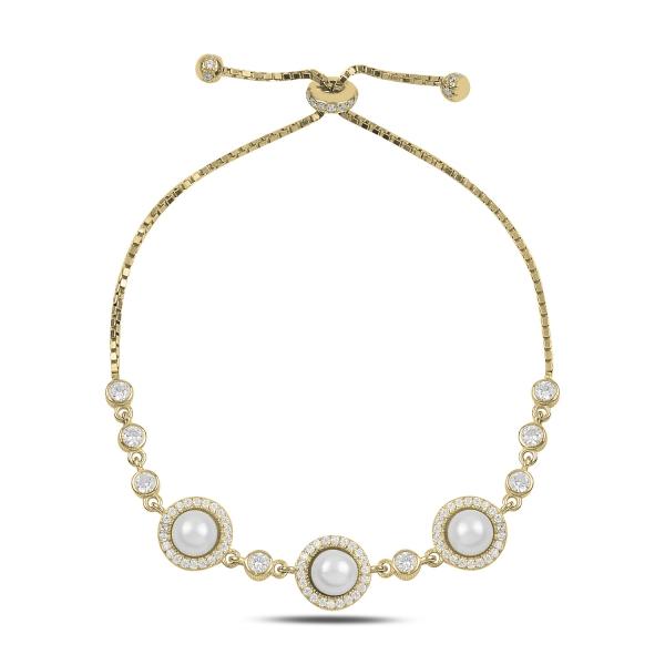 Pearl And CZ Adjustable Bracelet In Sterling Silver