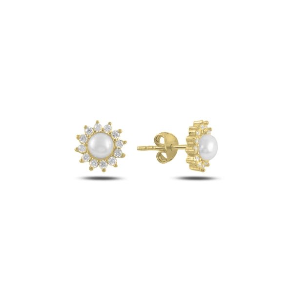 Pearl & Halo Solitaire CZ Stud Earrings - Zehrai