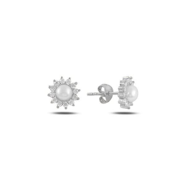 Pearl & Halo Solitaire CZ Stud Earrings - Zehrai